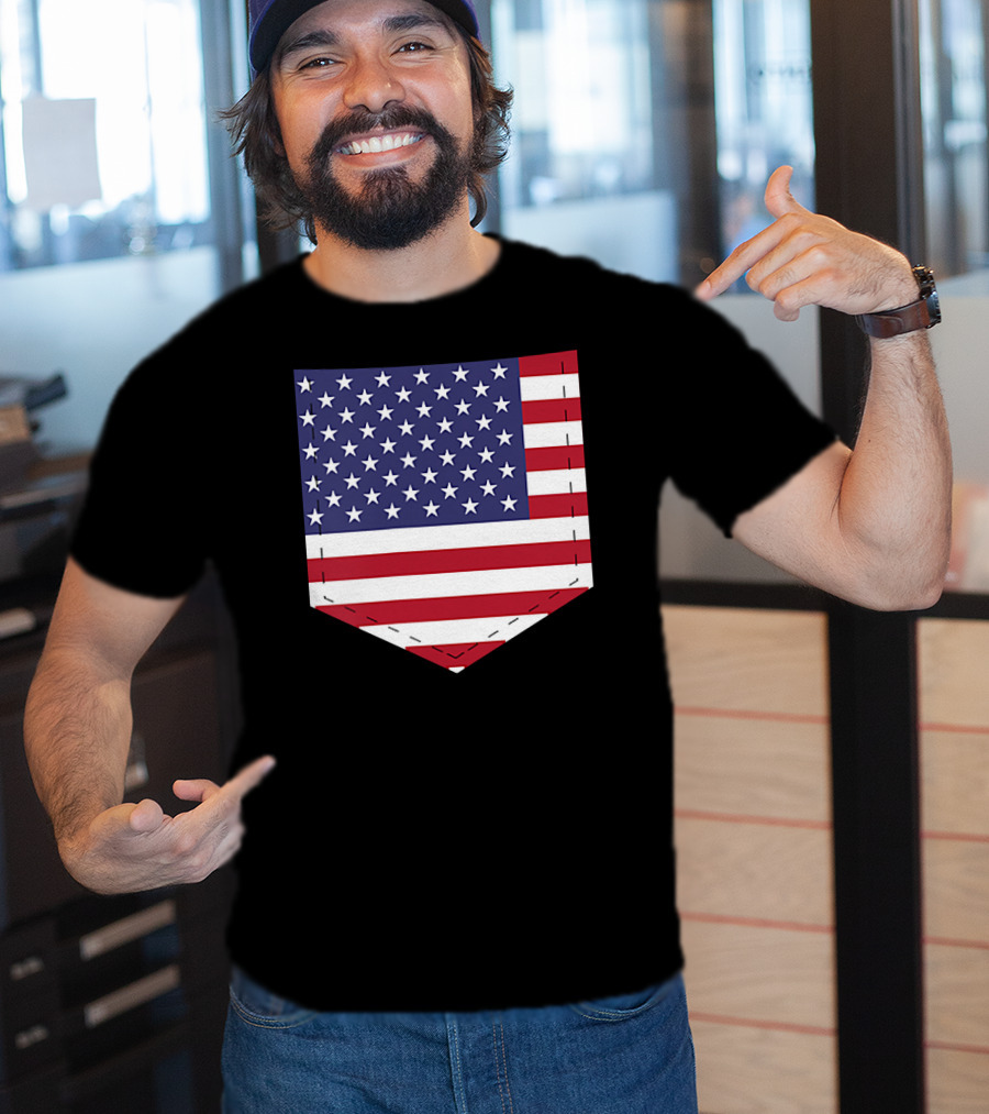 United States Flag Pattern Pocket T-Shirt