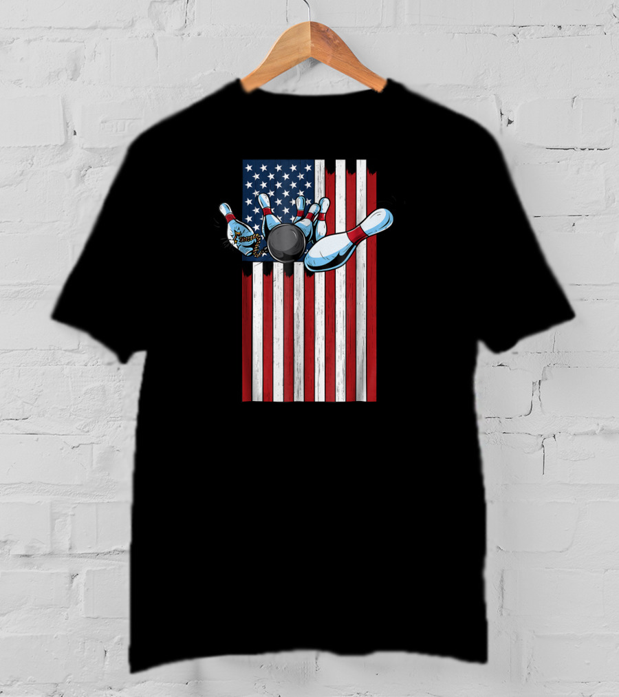 USA American Flag Bowling Strike Explosion For Pat T-Shirt