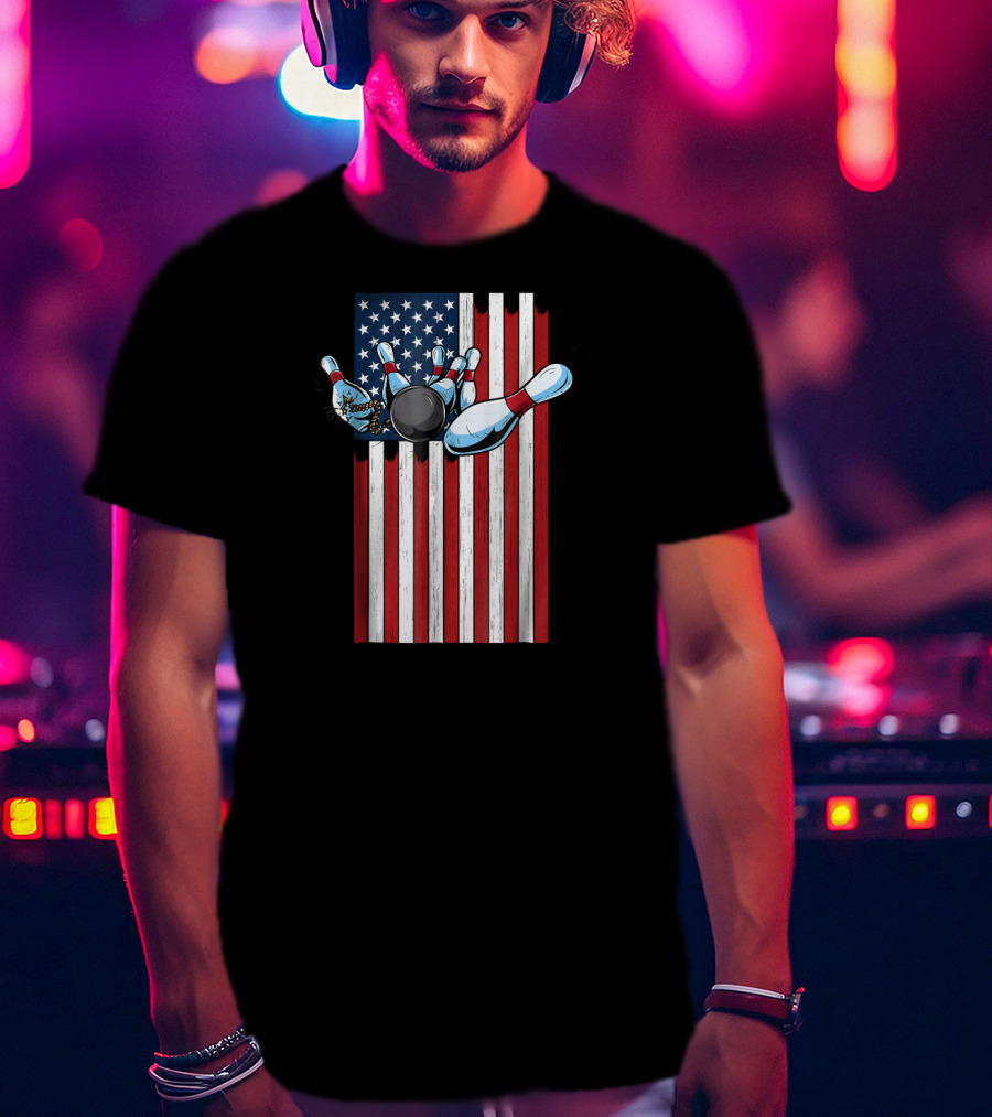 USA American Flag Bowling Strike Explosion For Pat T-Shirt