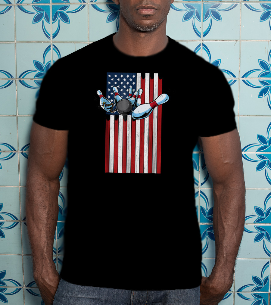 USA American Flag Bowling Strike Explosion For Pat T-Shirt
