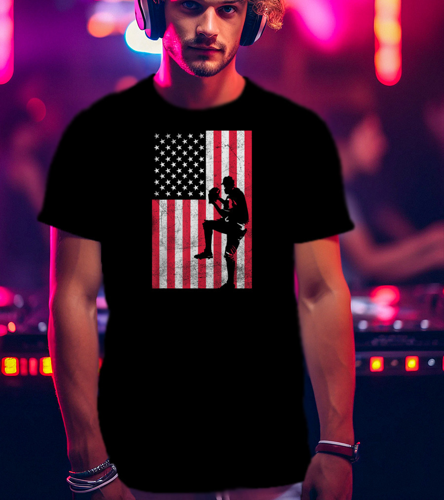 USA American Flag Baseball Pitcher Red White Blue T-Shirt
