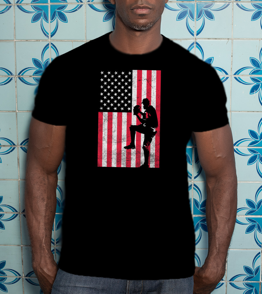 USA American Flag Baseball Pitcher Red White Blue T-Shirt