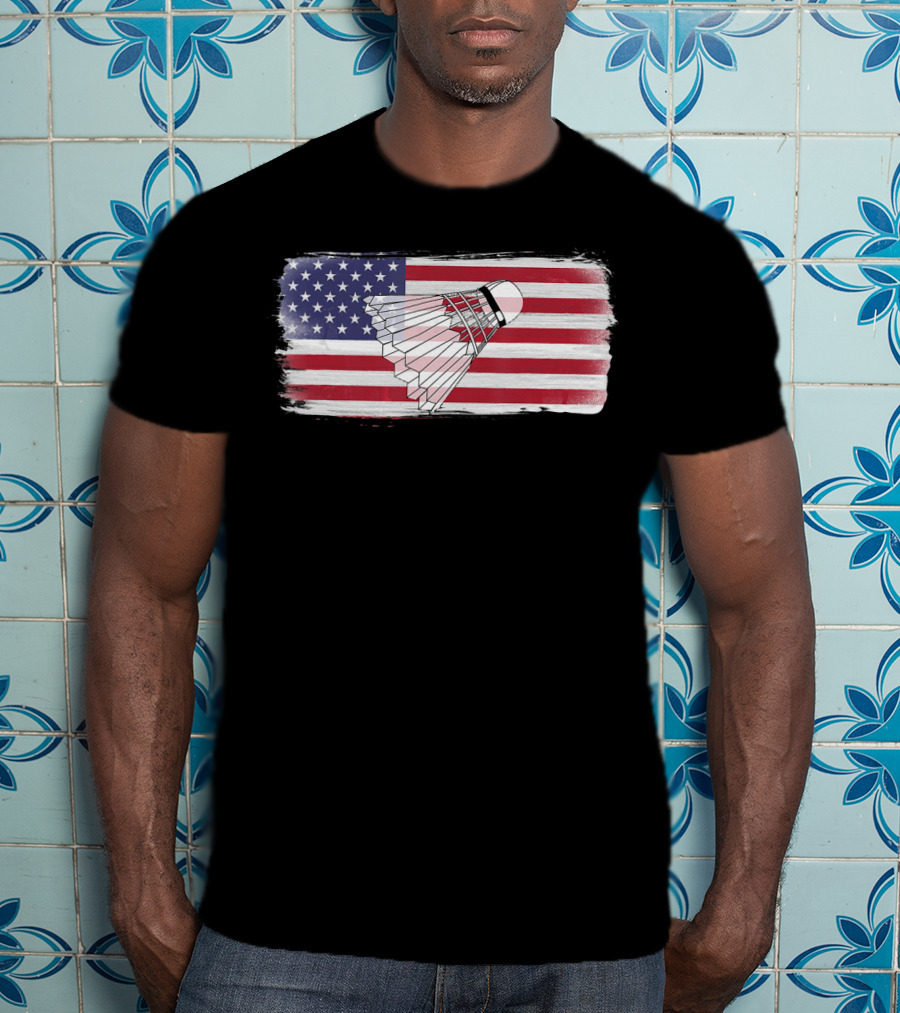 USA American Flag Badminton Shuttlecock Perfect Player T-Shirt