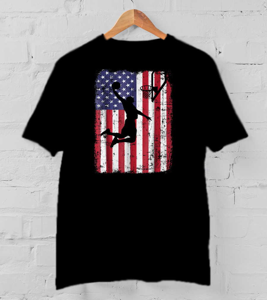 USA American Flag Basketball Dunk T-Shirt