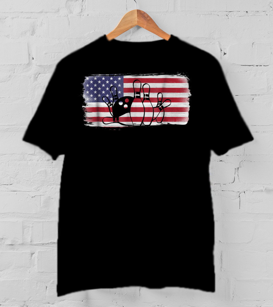 USA American Flag Bowling Fan Player Perfect Strike Patriotic T-Shirt