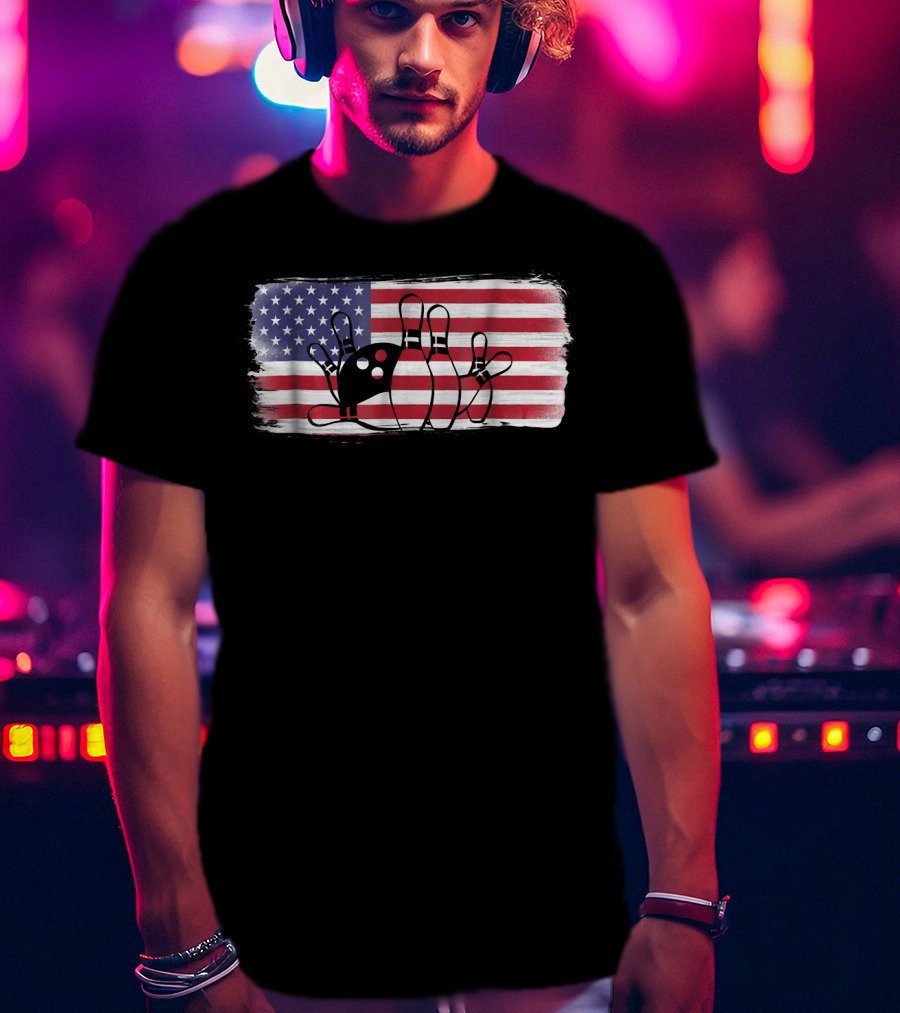 USA American Flag Bowling Fan Player Perfect Strike Patriotic T-Shirt