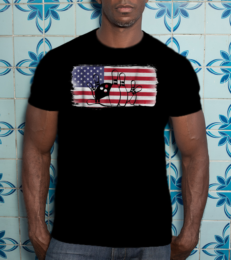 USA American Flag Bowling Fan Player Perfect Strike Patriotic T-Shirt