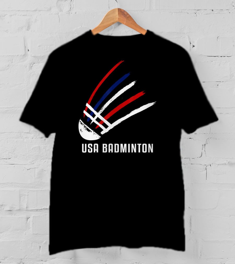 USA Badminton Shuttlecock Red White Blue Striped Sport T-Shirt