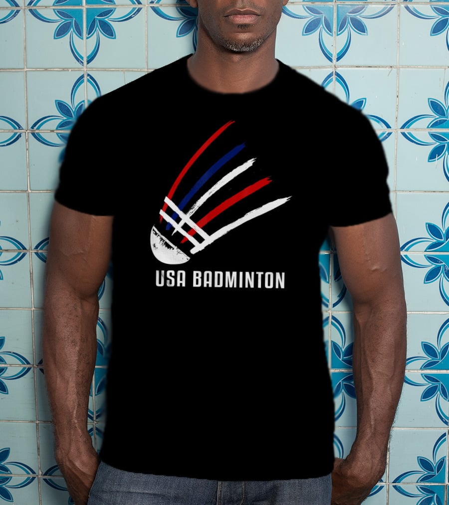 USA Badminton Shuttlecock Red White Blue Striped Sport T-Shirt