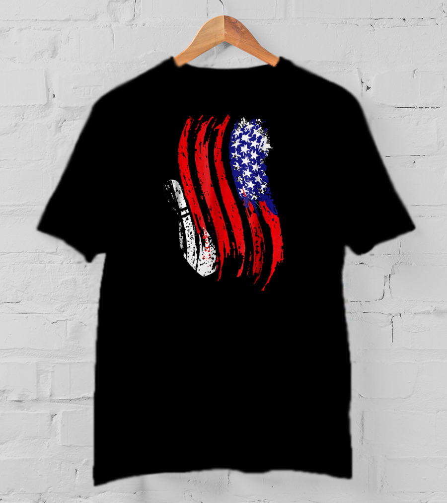USA Bowling Flag Patriotic Tenpin Bowler T-Shirt