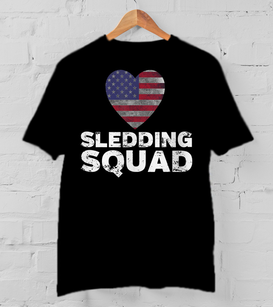 USA Flag Heart Sledding Squad Team T-Shirt