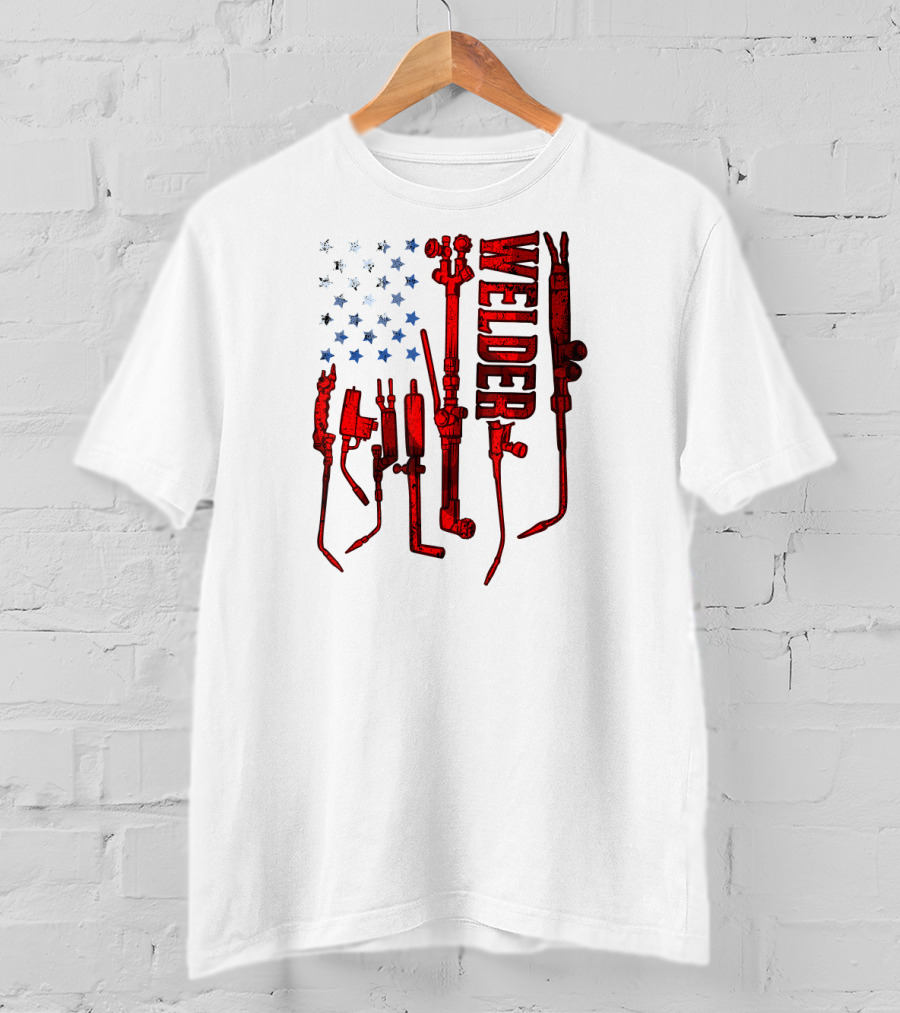 USA Flag Welder Mask Gas Welding Metal Tools T-Shirt