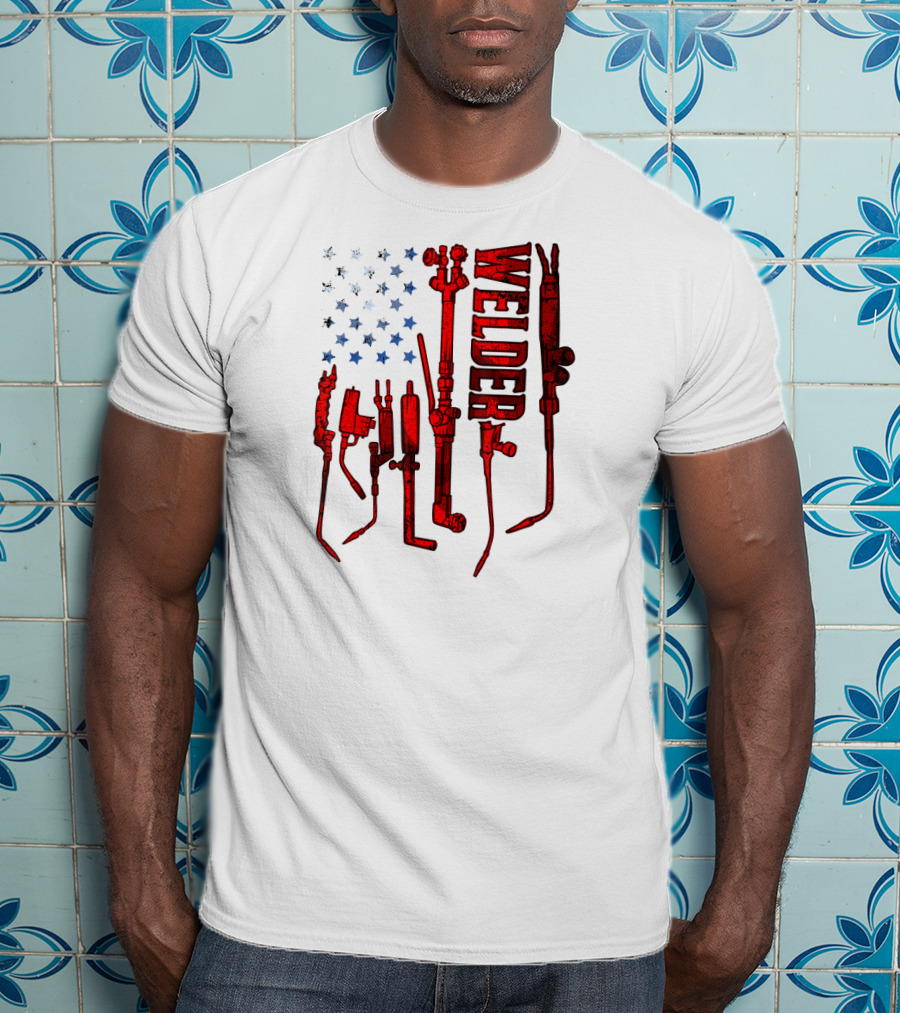USA Flag Welder Mask Gas Welding Metal Tools T-Shirt