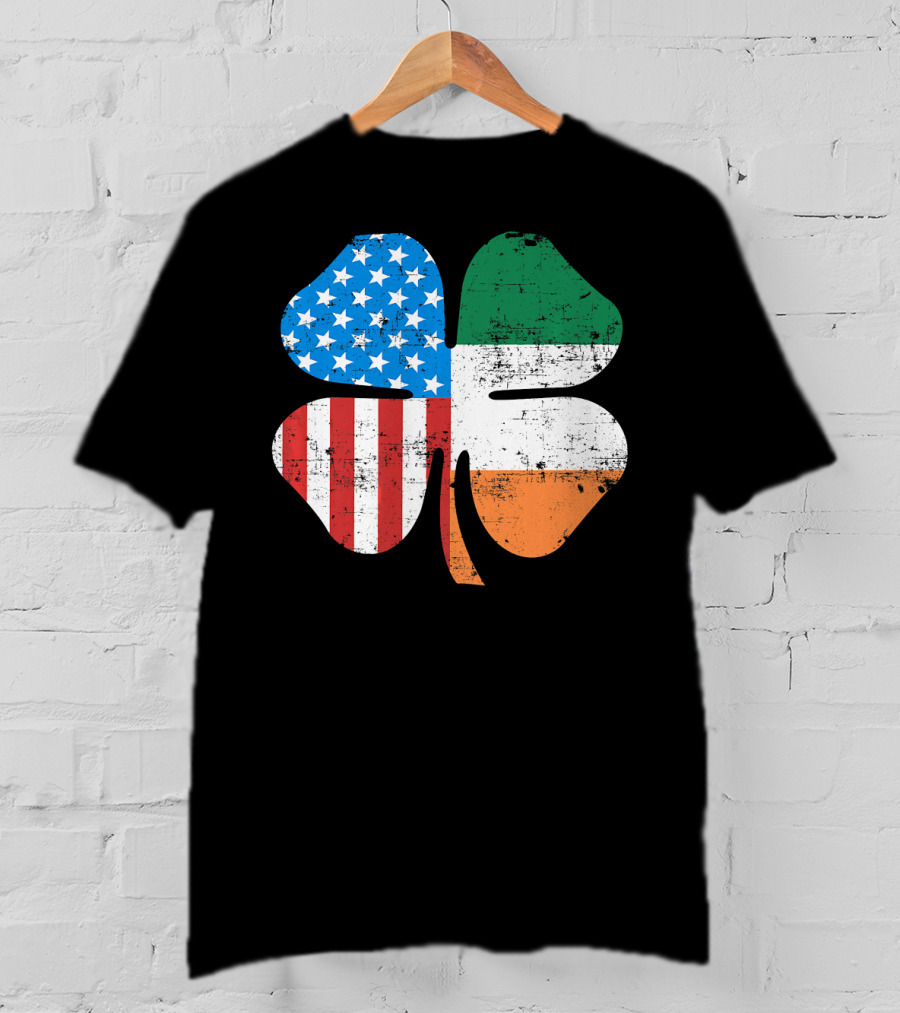 St. Patrick's Day Clover USA Ireland Flag T-Shirt
