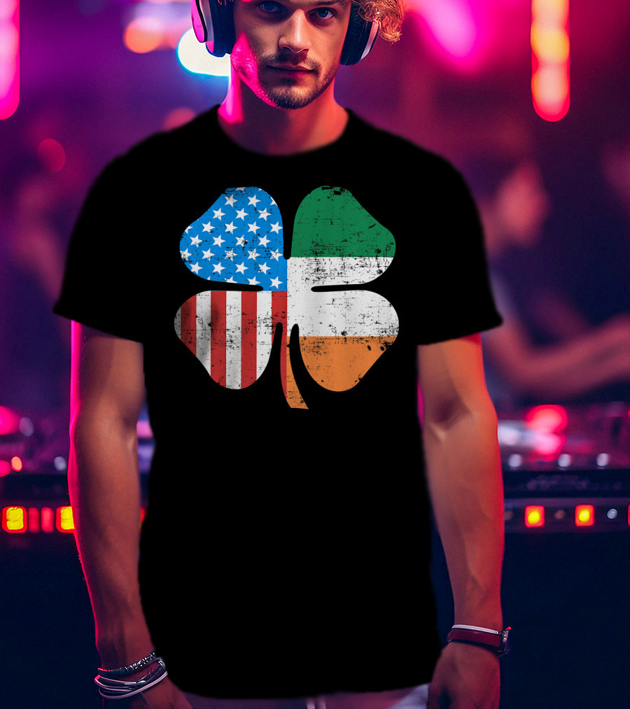 St. Patrick's Day Clover USA Ireland Flag T-Shirt