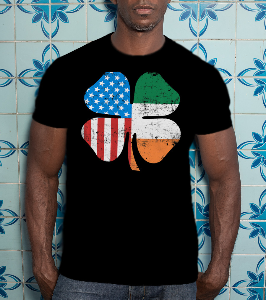 St. Patrick's Day Clover USA Ireland Flag T-Shirt
