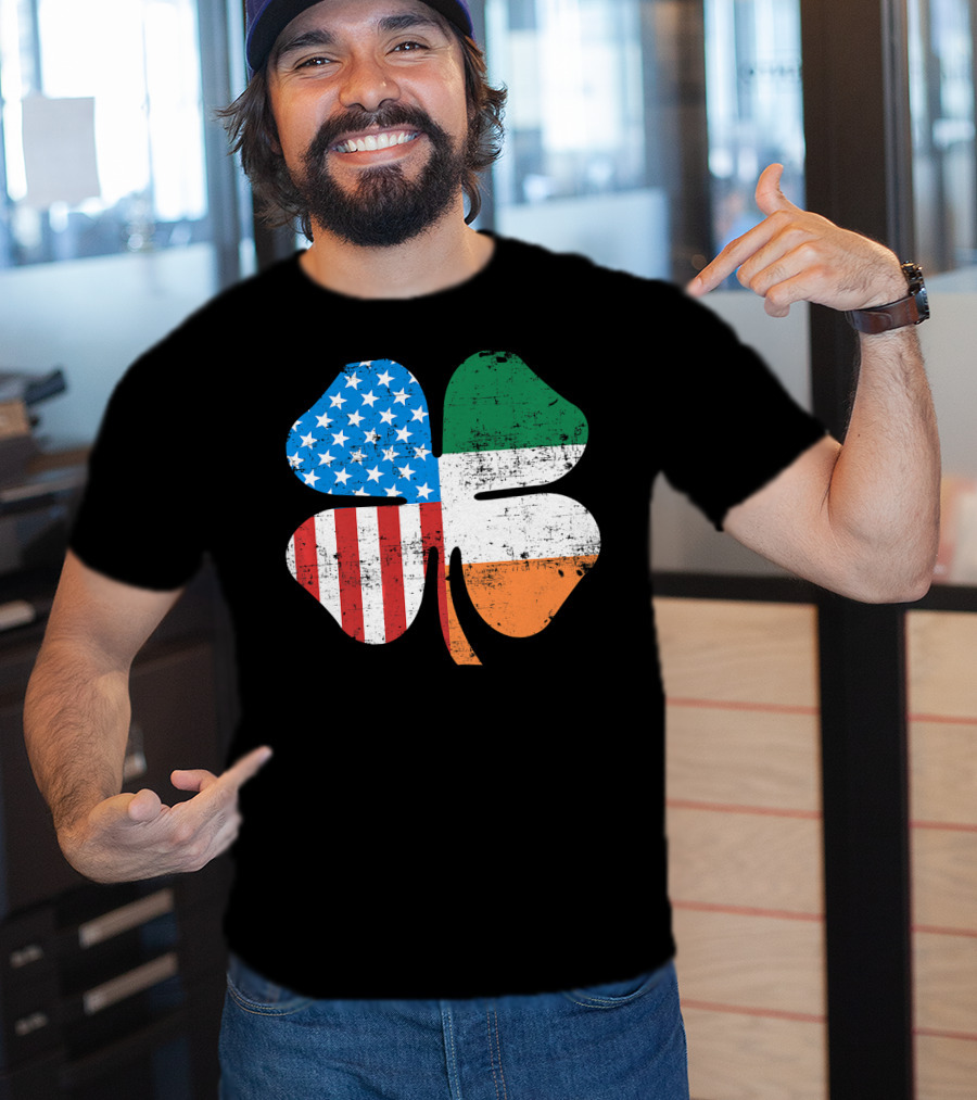 St. Patrick's Day Clover USA Ireland Flag T-Shirt