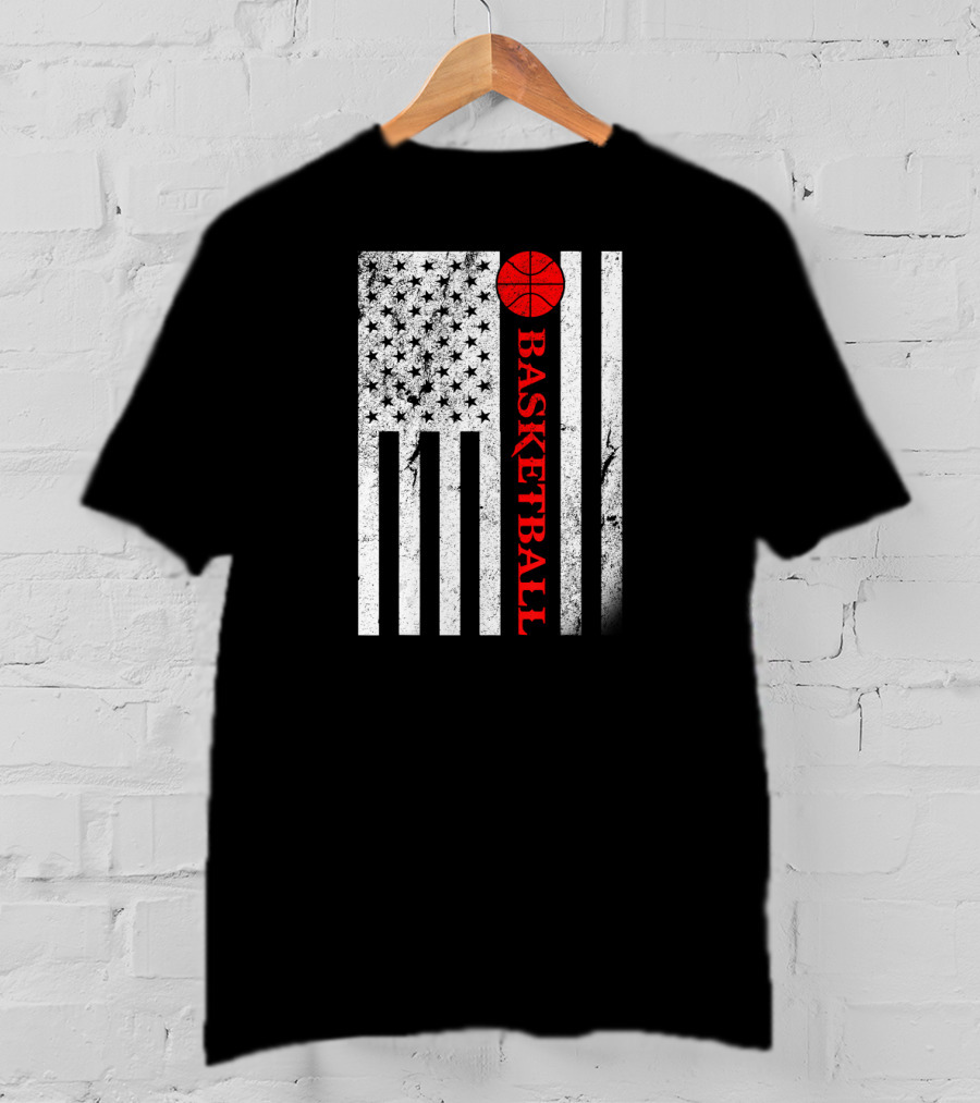 USA Red White Vintage American Flag Basketball T-Shirt