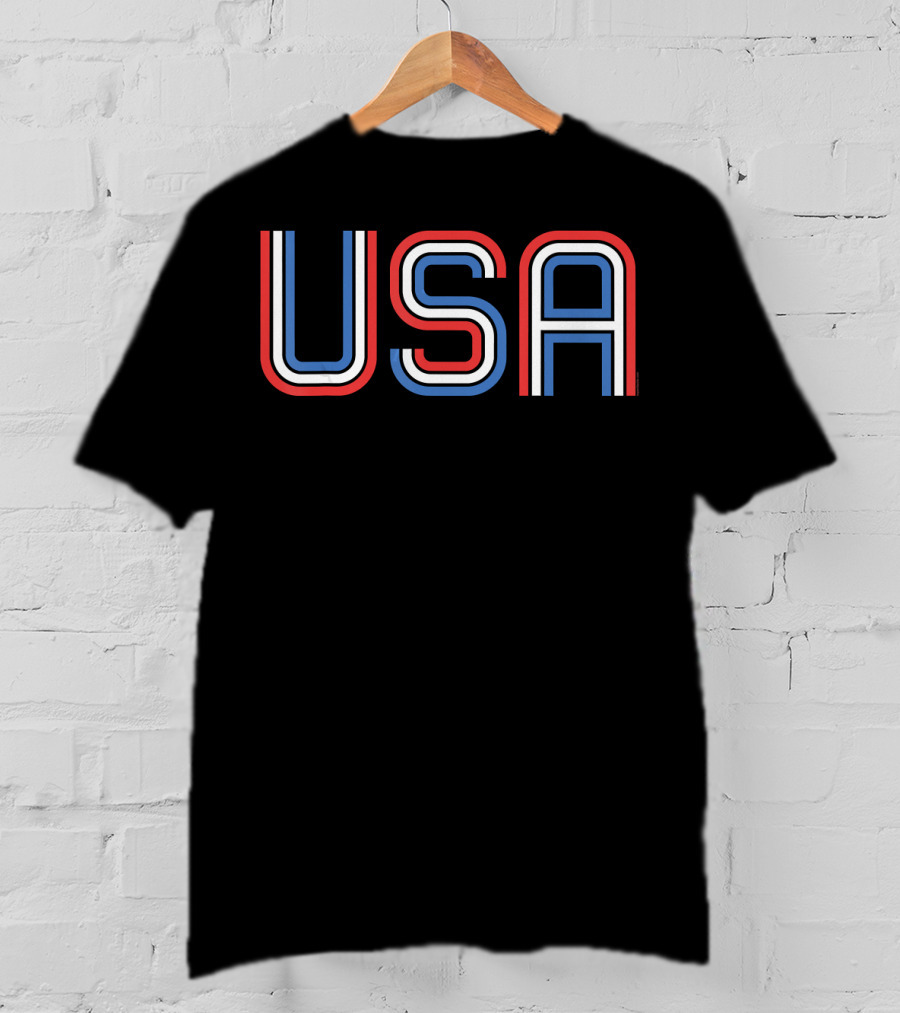 USA Women Men Patriotic America Red White Blue Letters T-Shirt