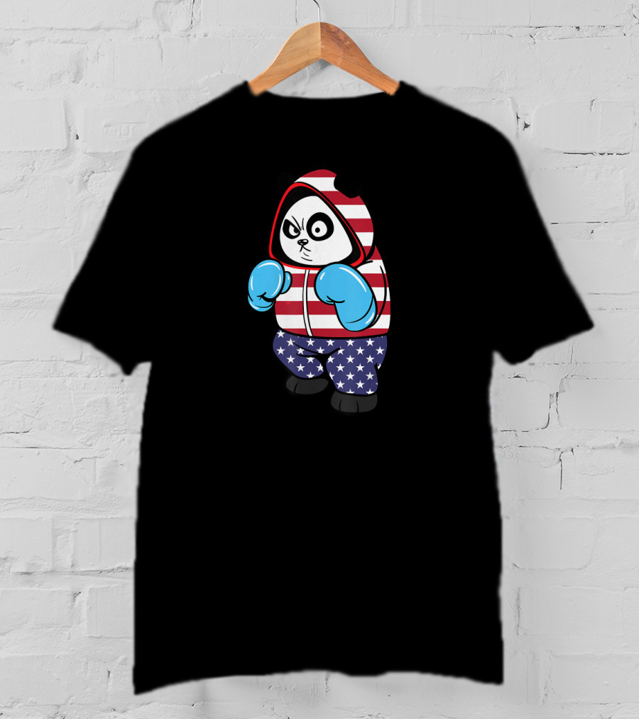 USA United States Boxing Panda Bear In American Flag Hoodie And Gloves T-Shirt