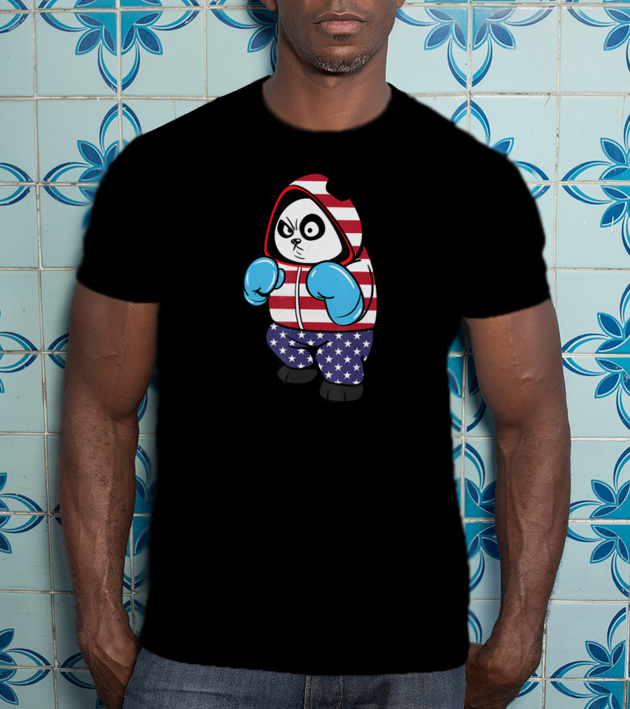 USA United States Boxing Panda Bear In American Flag Hoodie And Gloves T-Shirt