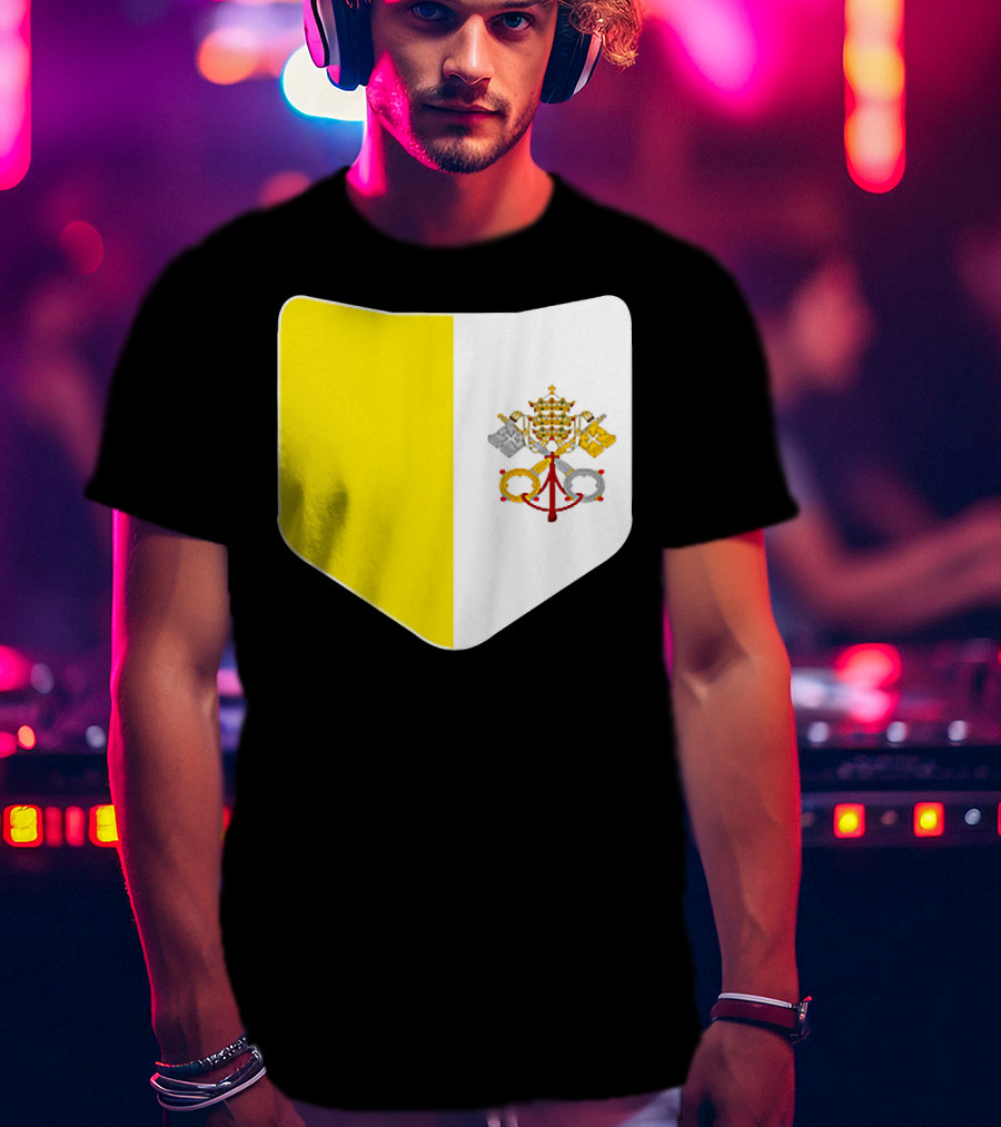 Vatican City Flag Pocket Style Emblem Design With Keys And Tiara T-Shirt