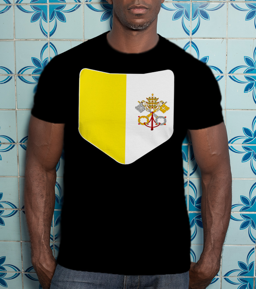 Vatican City Flag Pocket Style Emblem Design With Keys And Tiara T-Shirt