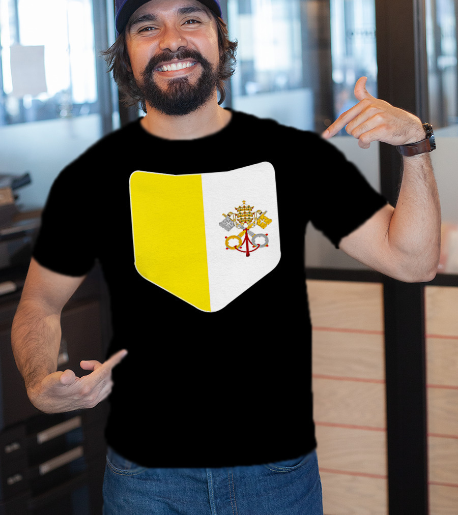 Vatican City Flag Pocket Style Emblem Design With Keys And Tiara T-Shirt