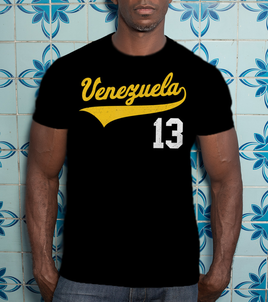 Venezuela Vintage Baseball Script Number 13 T-Shirt