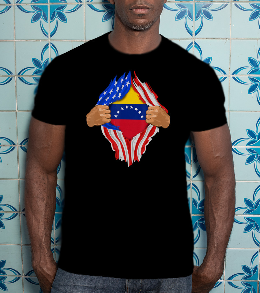 Venezuelan Blood Inside Me USA Venezuela Flag Fusion T-Shirt