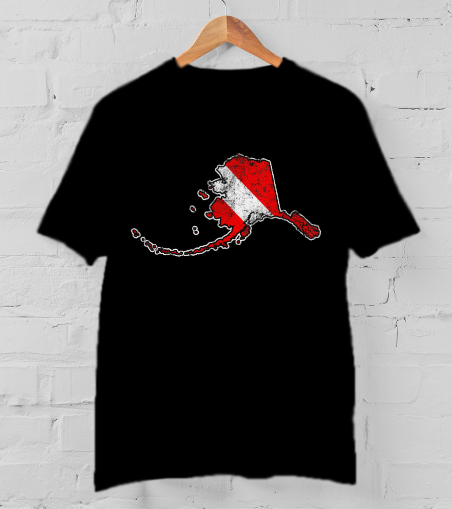 Vintage Alaska Map Scuba Dive Flag Motif T-Shirt