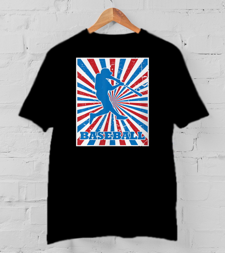 Vintage American Baseball Red White Blue Str Baseball Player T-Shirt