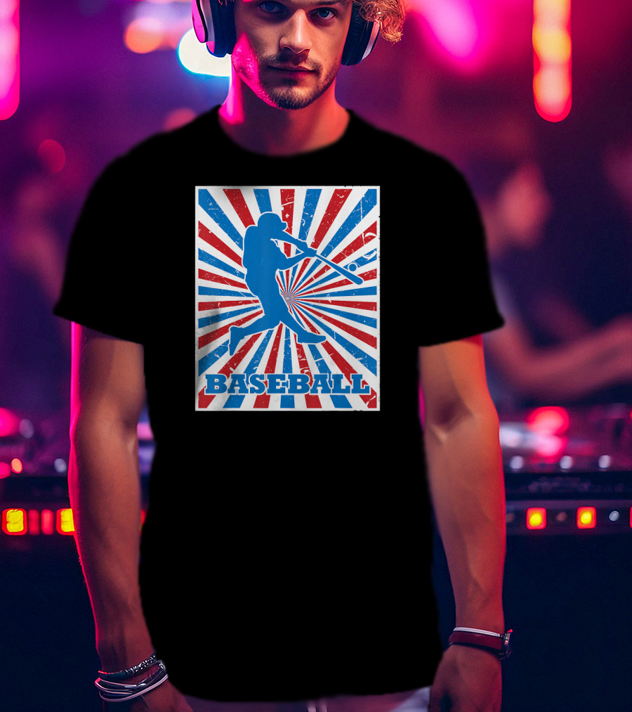 Vintage American Baseball Red White Blue Str Baseball Player T-Shirt