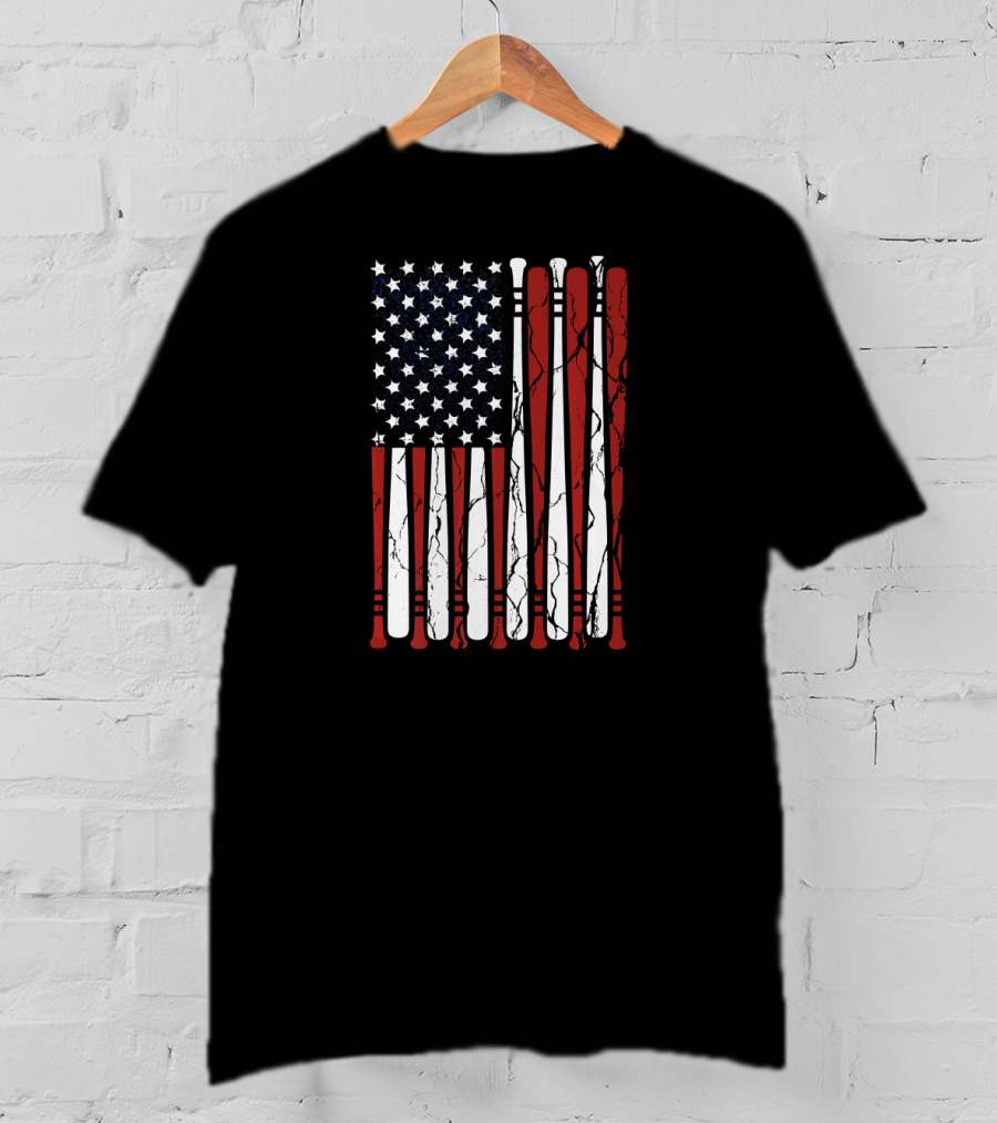 Vintage Distressed American Flag With Baseball Bats T-Shirt