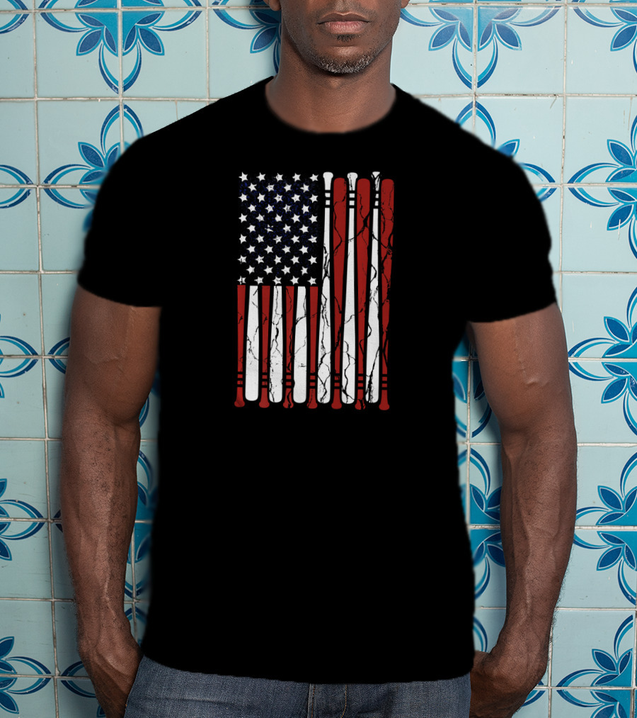 Vintage Distressed American Flag With Baseball Bats T-Shirt
