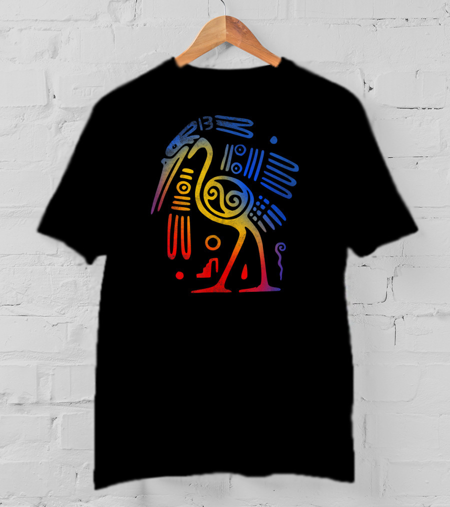 Vintage Aztec Bird Drawing With Temple Arch Elements T-Shirt