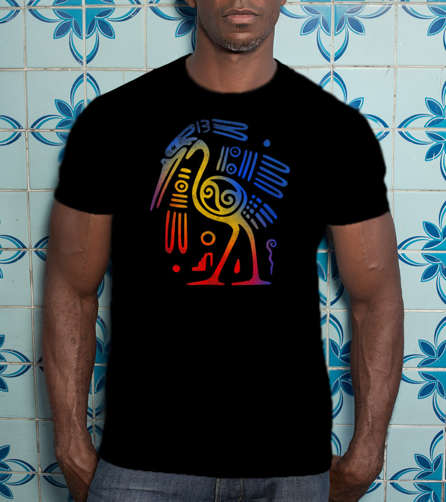 Vintage Aztec Bird Drawing With Temple Arch Elements T-Shirt