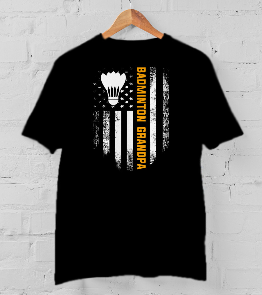 Vintage Badminton Grandpa American Flag T-Shirt