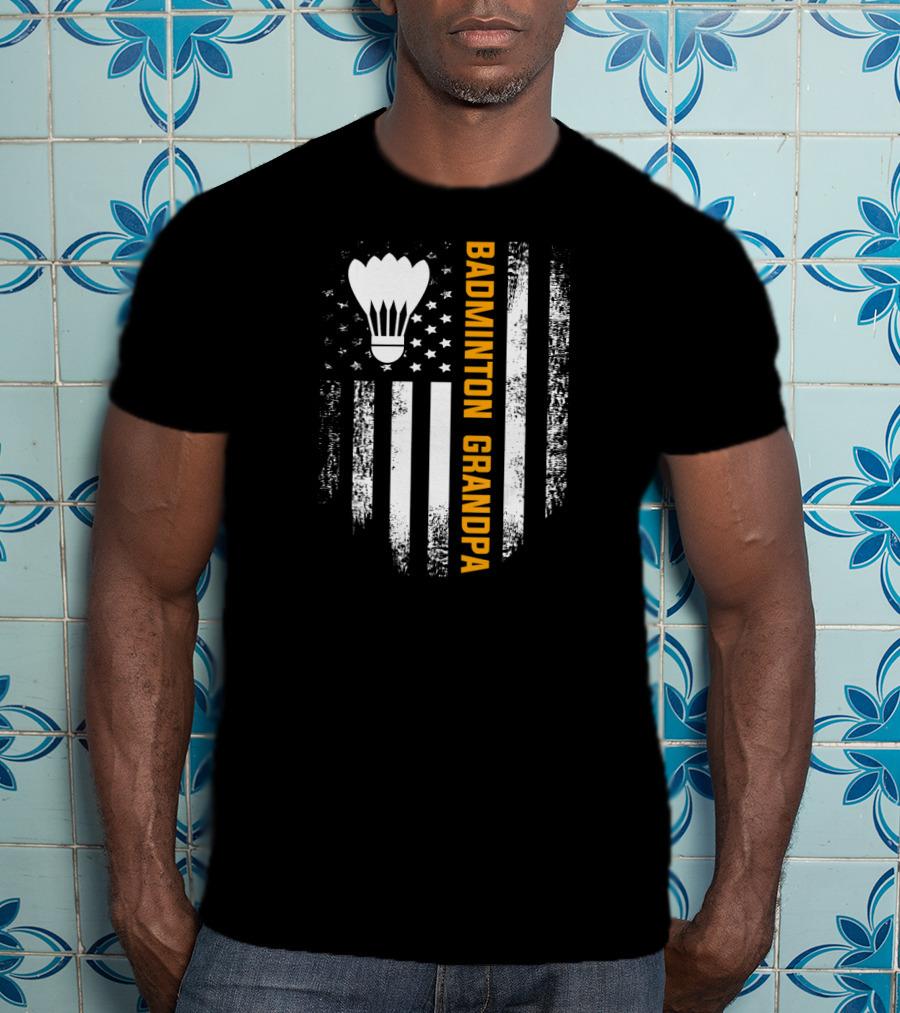 Vintage Badminton Grandpa American Flag T-Shirt