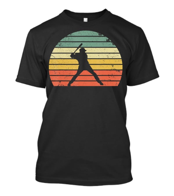 Vintage Baseball Batter Silhouette Retro Sunset Stripes T-Shirt
