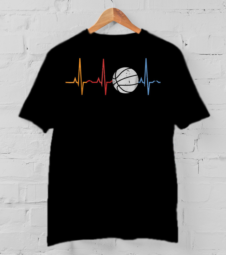 Vintage Basketball Heartbeat Retro Colorful Line Basketball T-Shirt