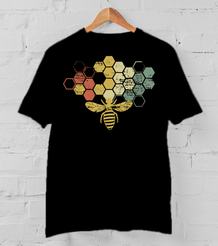Vintage Beekeeper Honey Bee Retro Hexagonal Honeycomb T-Shirt