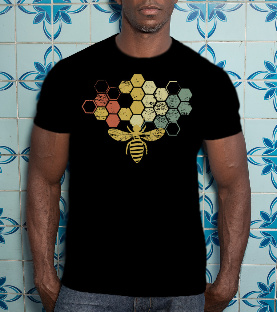 Vintage Beekeeper Honey Bee Retro Hexagonal Honeycomb T-Shirt