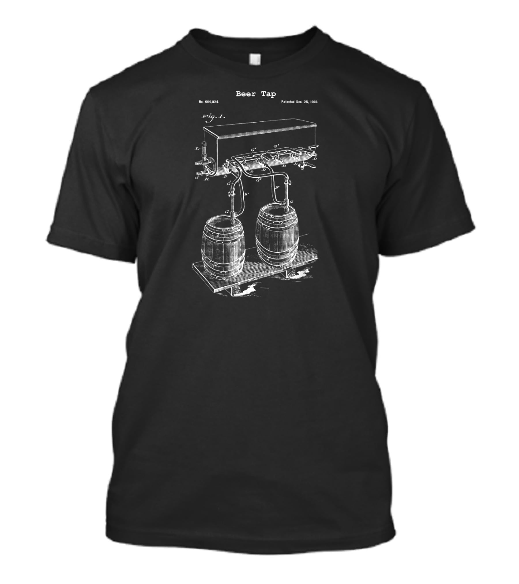 Vintage Beer Tap Blueprint Patent Diagram December 25 1900 T-Shirt