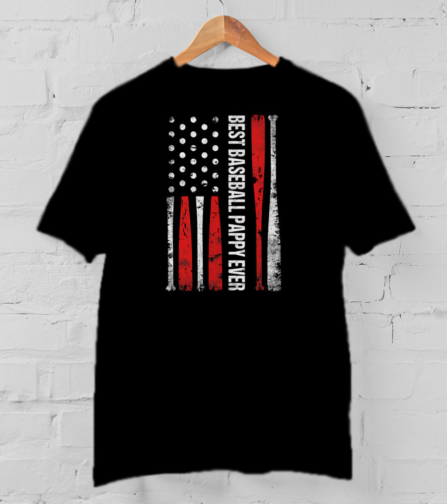 Best Baseball Pappy Ever Vintage American Flag Baseball Bats T-Shirt