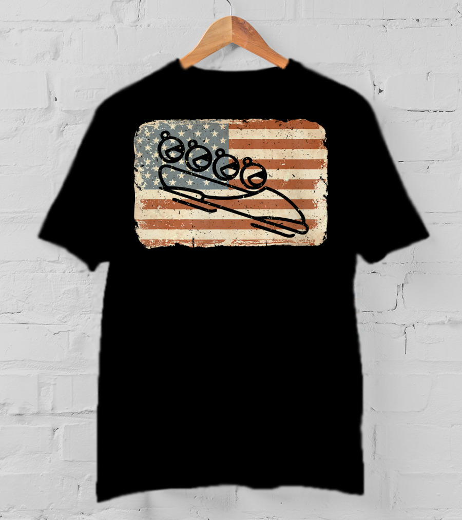 Vintage Bobsled Team On Distressed American Flag Background T-Shirt