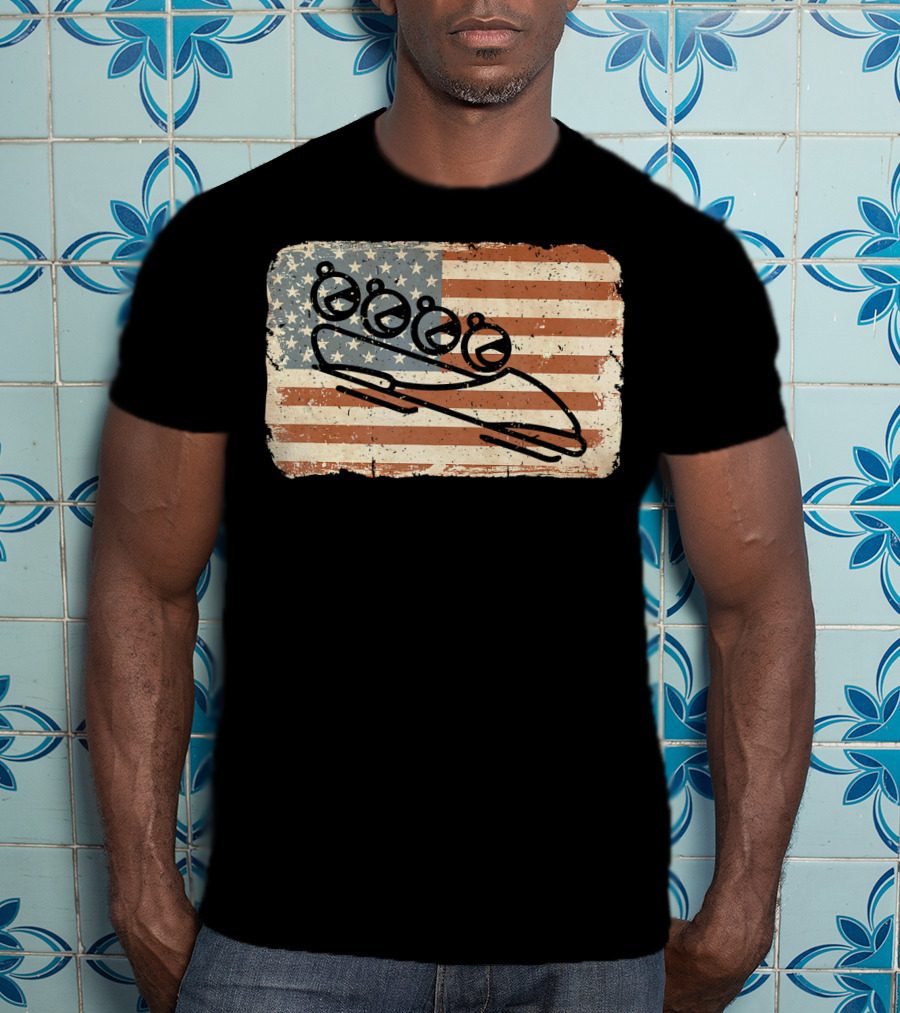 Vintage Bobsled Team On Distressed American Flag Background T-Shirt