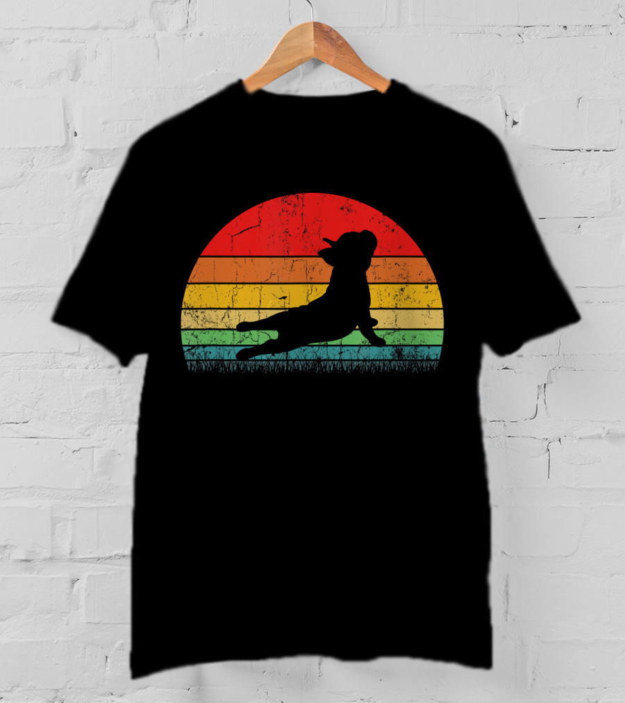 Vintage Yoga Bulldog Silhouette Sunset Frenchie T-Shirt