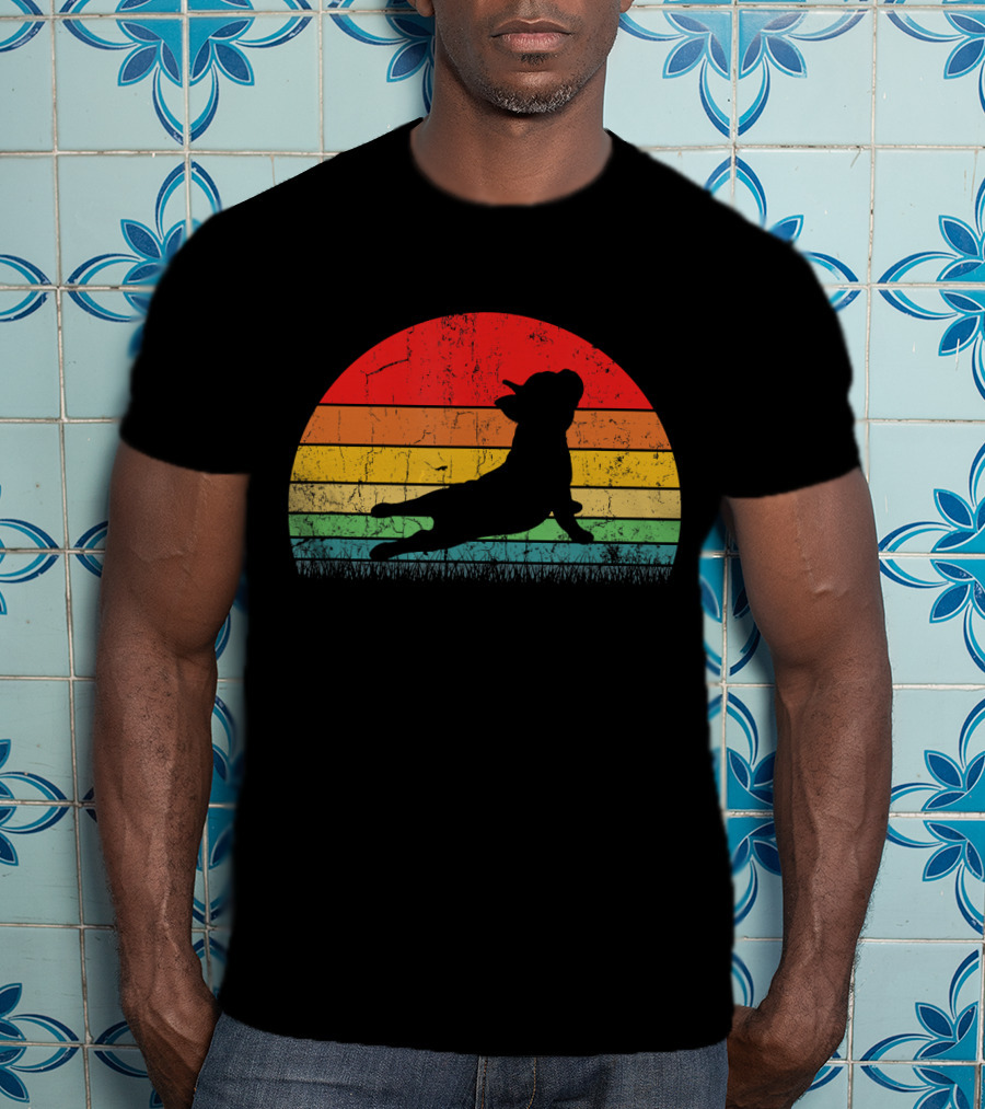 Vintage Yoga Bulldog Silhouette Sunset Frenchie T-Shirt
