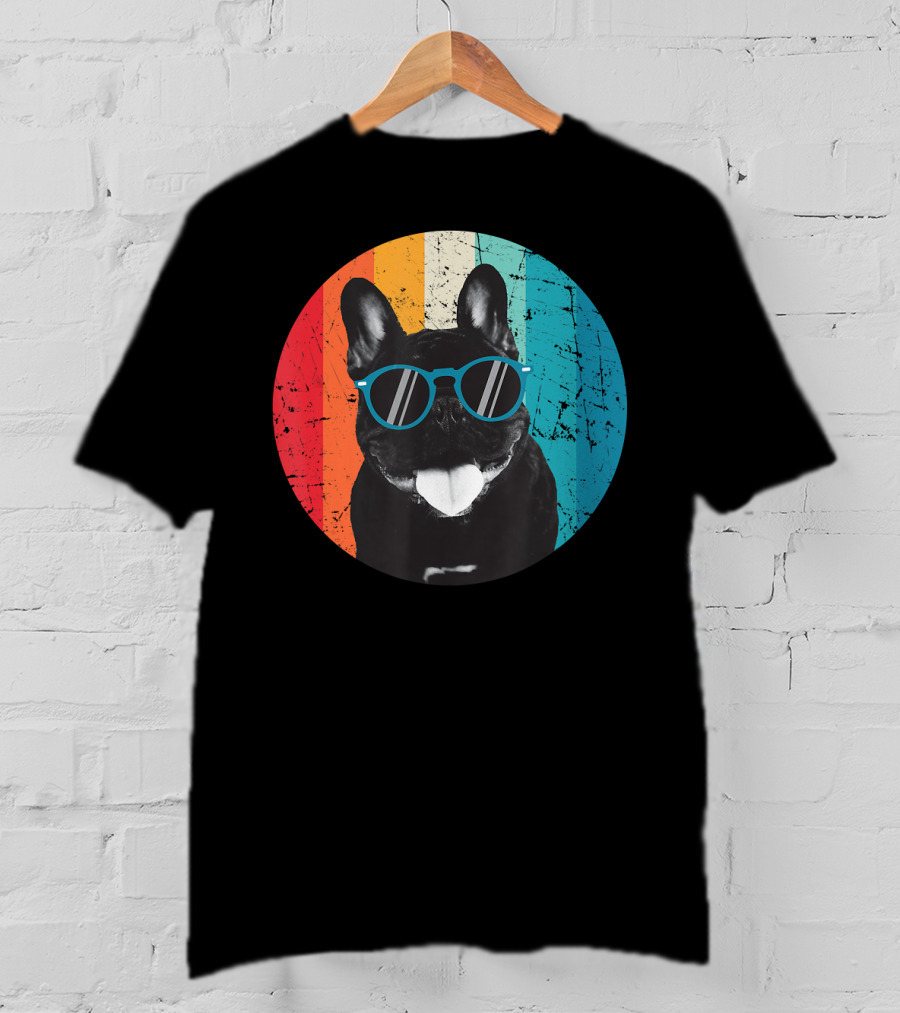 Vintage Dog Lover Sunglasses Retro Stripes T-Shirt